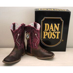 Dan Post DPC5003 Youth Girl's Sz 4D Tan/Pink Leather Salina Western Boots
